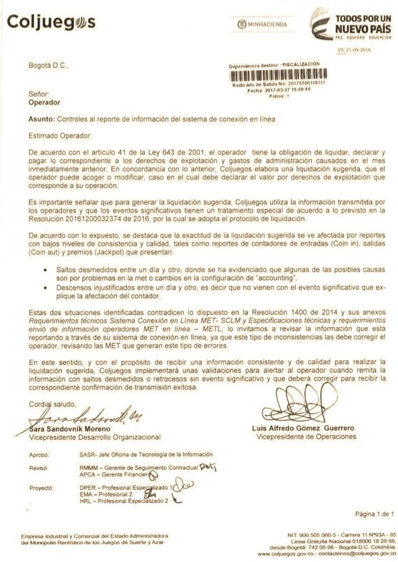 Coljuegos implemetará alertas al sistema  Online