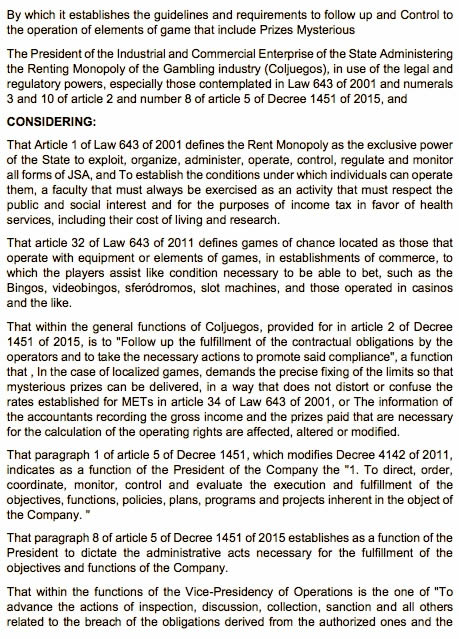 Mystery Awards Coljuegos publishes Draft resolution