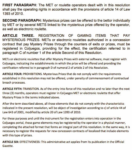 Mystery Awards Coljuegos publishes Draft resolution