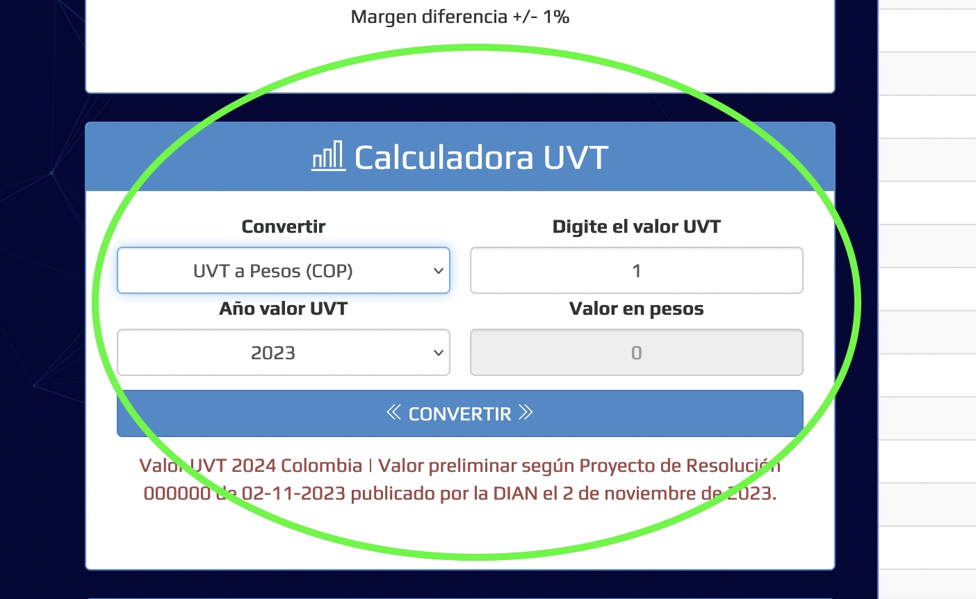 Calculadora de UVT a Pesos y Peso a UVT nueva herramienta.